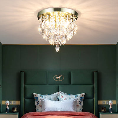 Lustre de plafond semi-encastré à 1 lumière avec carillon éolien en cristal et métal contemporain de luxe pour salon 