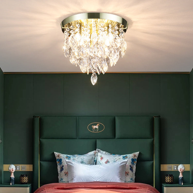 Lustre de plafond semi-encastré à 1 lumière avec carillon éolien en cristal et métal contemporain de luxe pour salon 