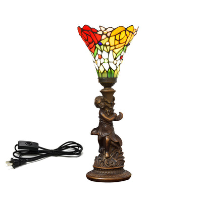 Traditionelle europäische Harzglas-Fackel-Rose-Boy-Tischlampe mit 1 Licht für Schlafzimmer 