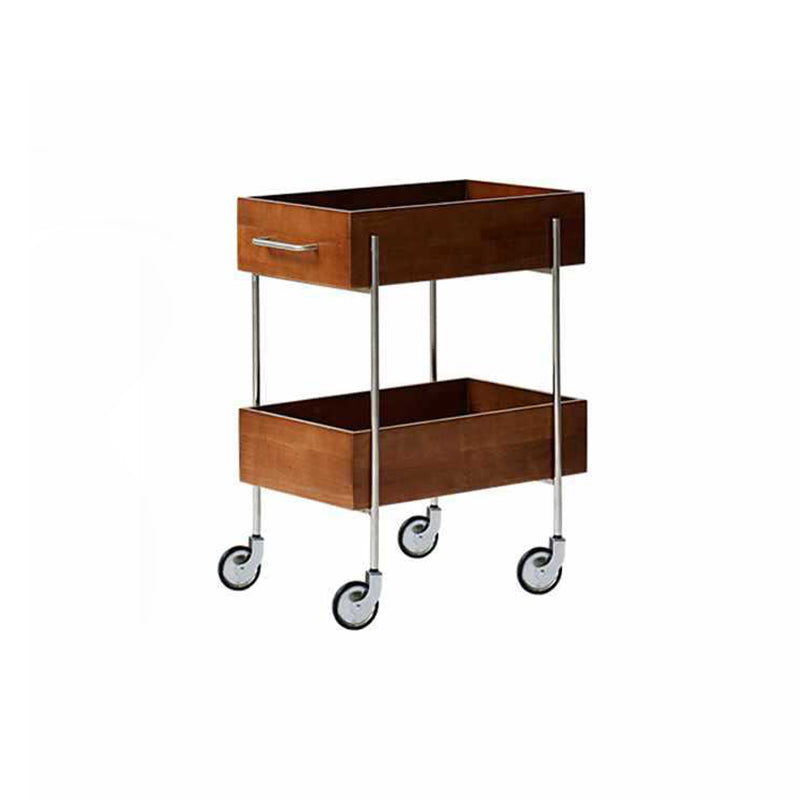 Zeitgenössischer Retro Rechteckiger Holz-Edelstahl-Beistelltisch, 2-stufig, beweglich für das Wohnzimmer 