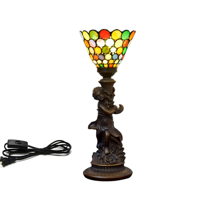 Traditional European Resin Glass Floral Round Boy 1-Light Table Lamp For Study