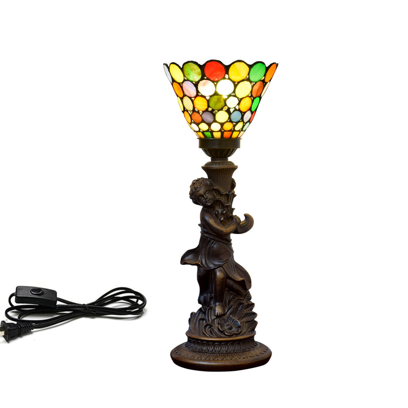 Traditional European Resin Glass Floral Round Boy 1-Light Table Lamp For Study