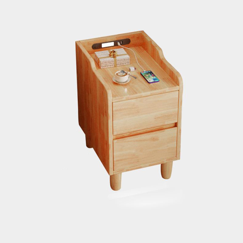 Table de chevet rectangulaire minimaliste moderne en bois de caoutchouc avec 2 tiroirs, lumière de capteur et chargement USB pour chambre 