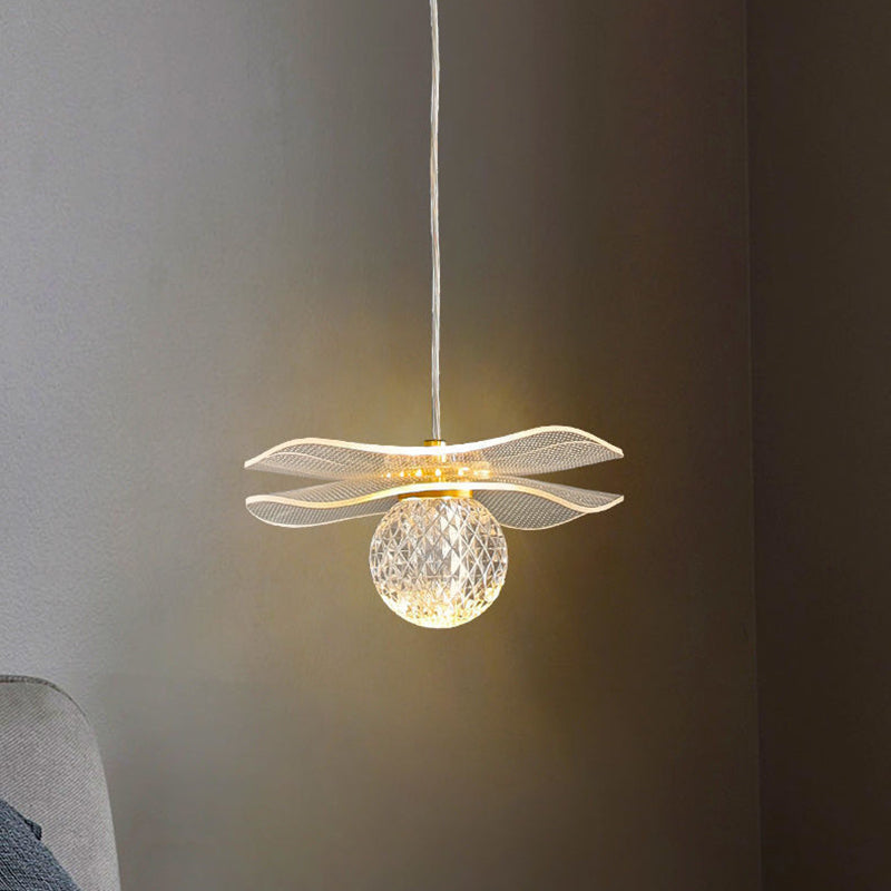 Suspension LED de chambre avec abat-jour sphérique en acrylique à volants de luxe contemporain 