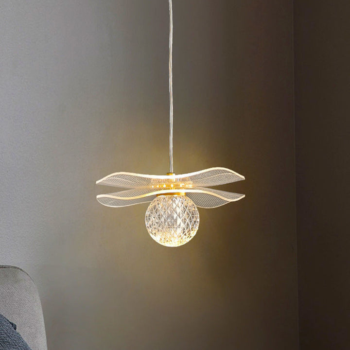 Suspension LED de chambre avec abat-jour sphérique en acrylique à volants de luxe contemporain 