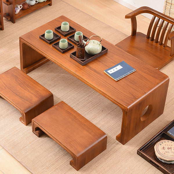 Traditional Chinese Rectangular Solid Wood Side Table 1-Tier For Living Room