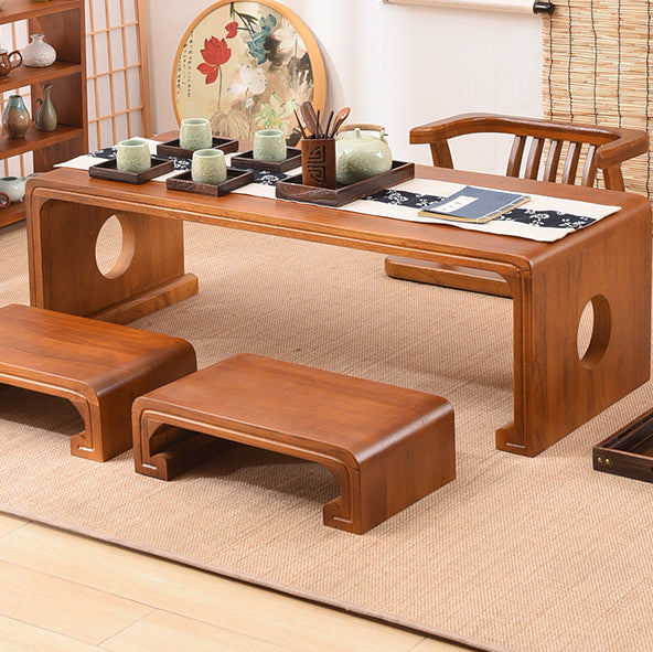 Traditional Chinese Rectangular Solid Wood Side Table 1-Tier For Living Room