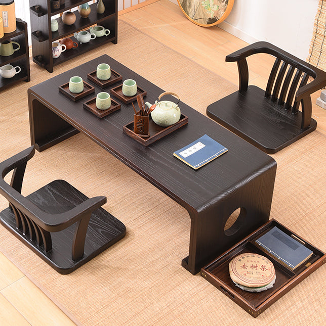 Traditional Chinese Rectangular Solid Wood Side Table 1-Tier For Living Room
