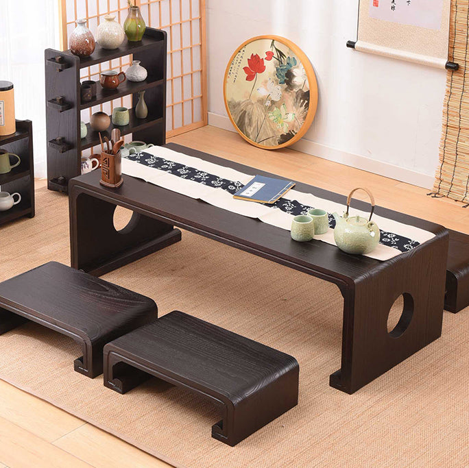 Traditional Chinese Rectangular Solid Wood Side Table 1-Tier For Living Room