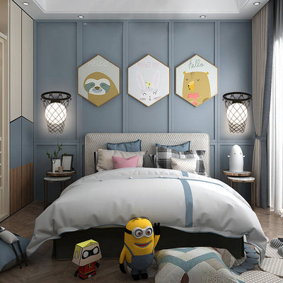 Applique Murale 1 Lumière avec Cerceau de Basketball en Verre et Fer Style Art Déco Moderne pour Chambre d'Enfant 