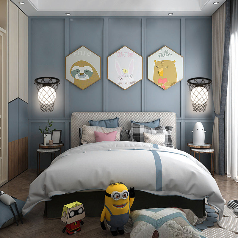 Applique Murale 1 Lumière avec Cerceau de Basketball en Verre et Fer Style Art Déco Moderne pour Chambre d&