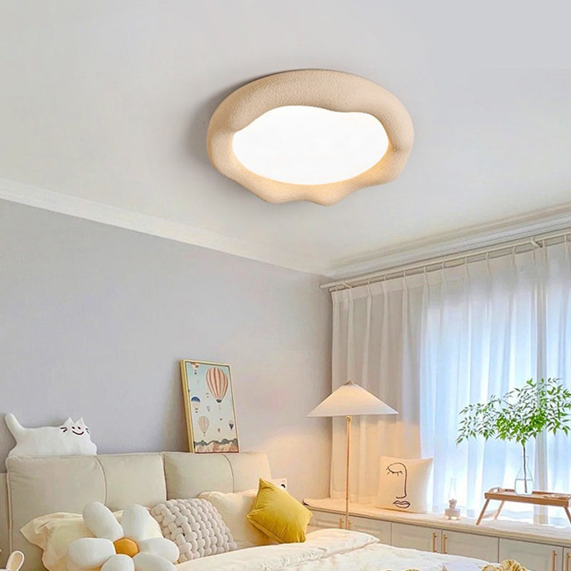 Plafonnier LED Rond en Fer et Fibre de Verre Minimaliste Moderne Crème pour Salon 