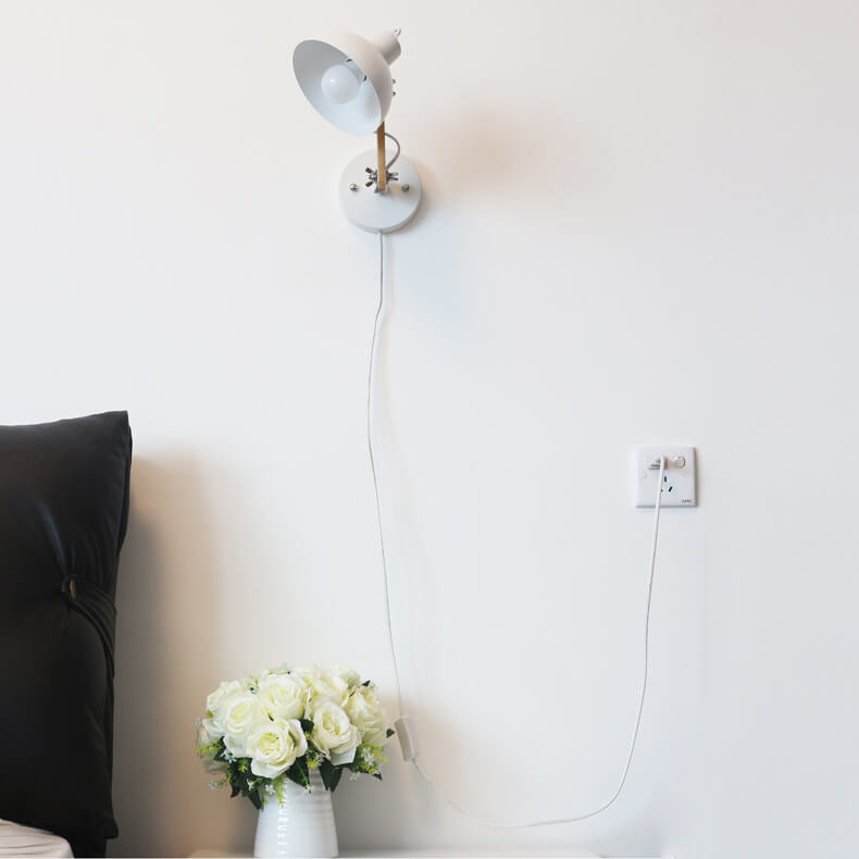 Lámpara de Pared de 1 Luz con Brazo de Madera Ajustable en Semicírculo de Hierro Nórdico Moderno 