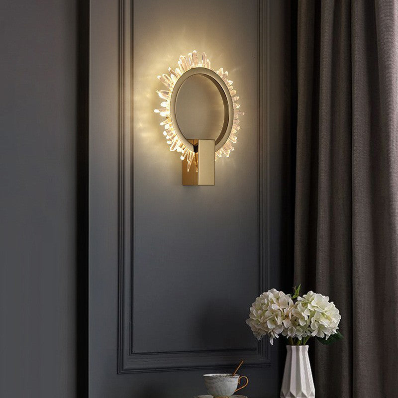 Zeitgenössische Luxus Edelstahl Kristall Sonnenblumen Design LED Wandleuchte Lampe Für Wohnzimmer 
