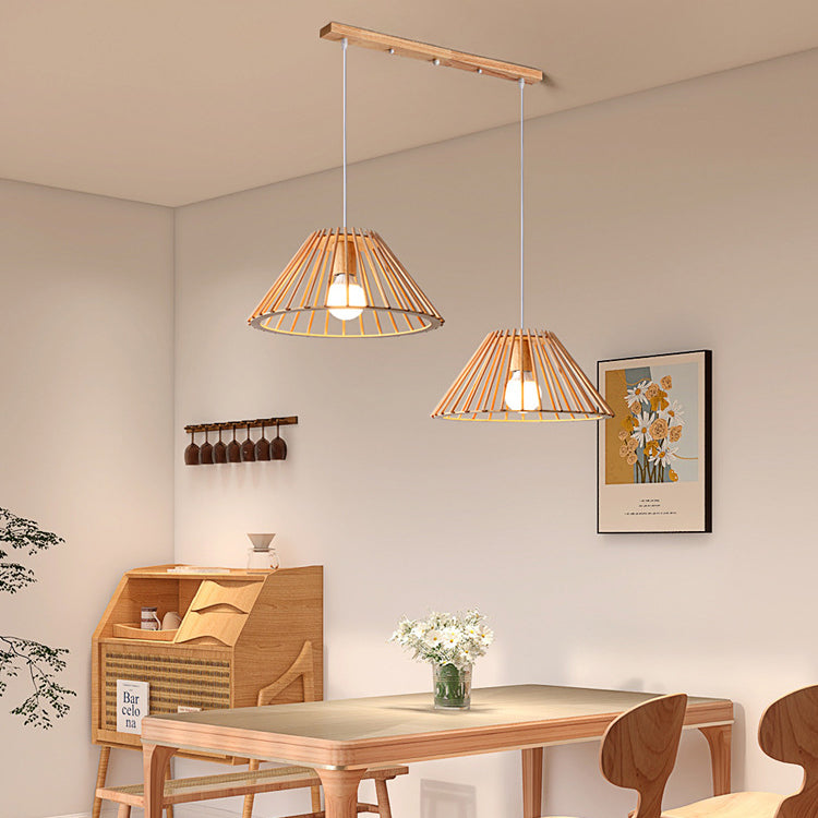 Lustre traditionnel japonais en bois trapézoïdal rond 1/2 lumière pour salle à manger 