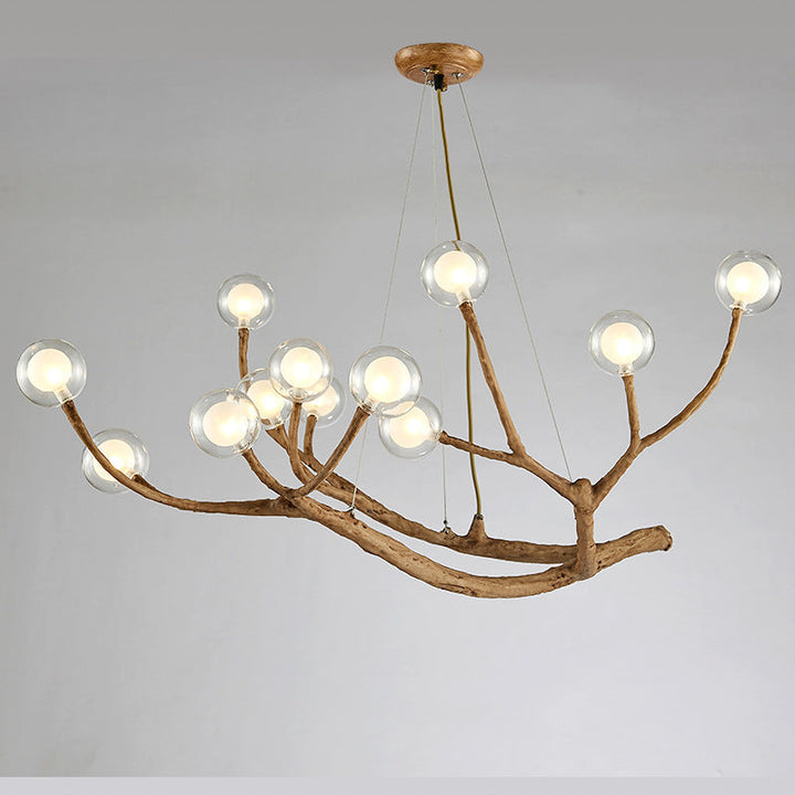 Contemporary Creative Ball-in-Ball Tree Branch Hardware Glass 8/12/16/20-Light Chandelier For Living Room
