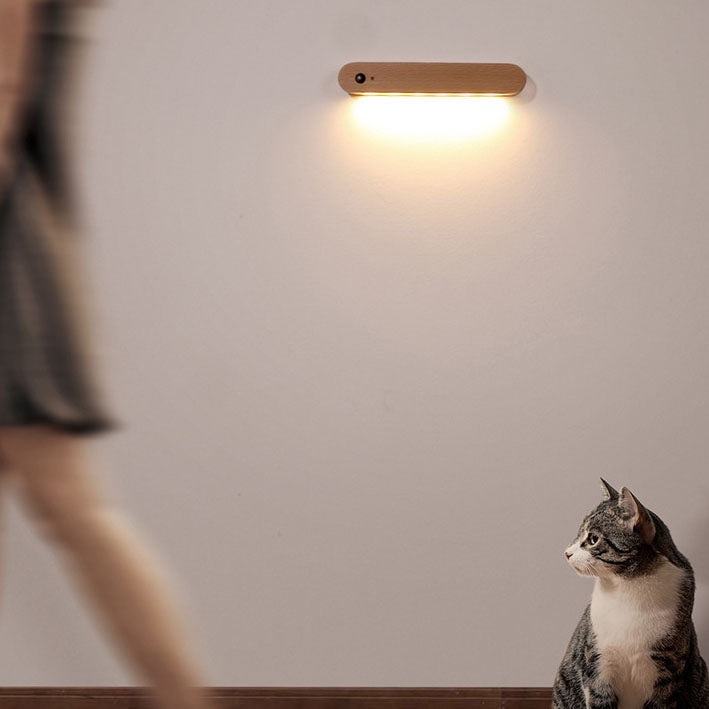 Lampe murale moderne minimaliste à bandes de bois magnétique LED USB avec détecteur de mouvement pour chambre 