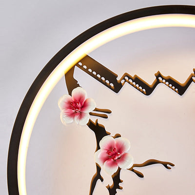 Traditionelle chinesische runde Pflaumenblüte Lotusblatt Aluminium Acryl LED Wandleuchte Lampe für Wohnzimmer 