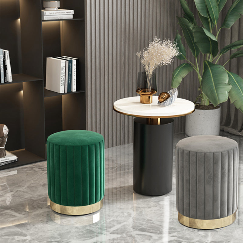 Tabouret de coiffeuse moderne minimaliste rond en velours avec base en métal pour chambre 