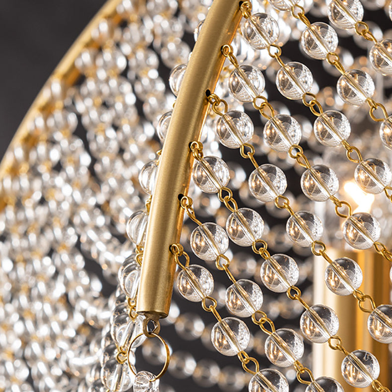 Lustre contemporain de luxe avec cadre doré et perles en cristal à 6 lumières pour salon 