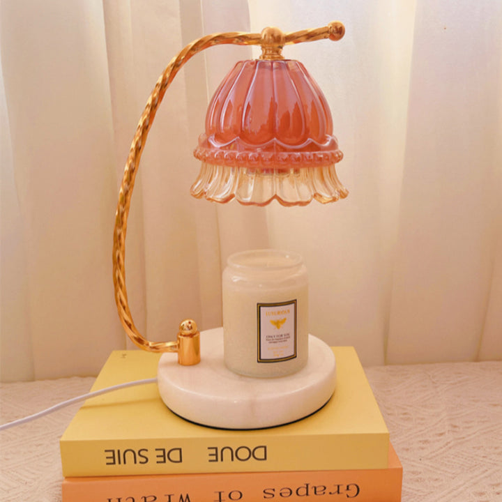 Zeitgenössische skandinavische Blumen-Metallglas-1-Licht-Aroma-Schmelzwachs-Tischlampe für Schlafzimmer 