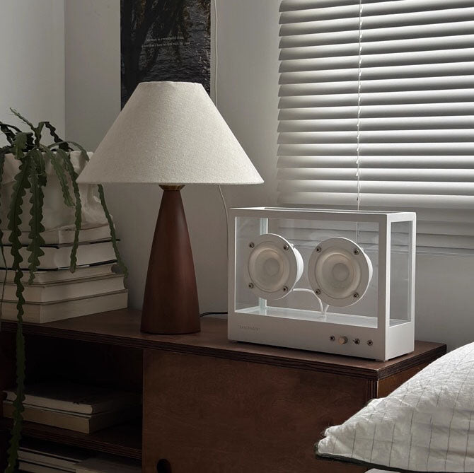 Lámpara de mesa de 1 luz de madera maciza contemporánea retro con tela de PVC para dormitorio 
