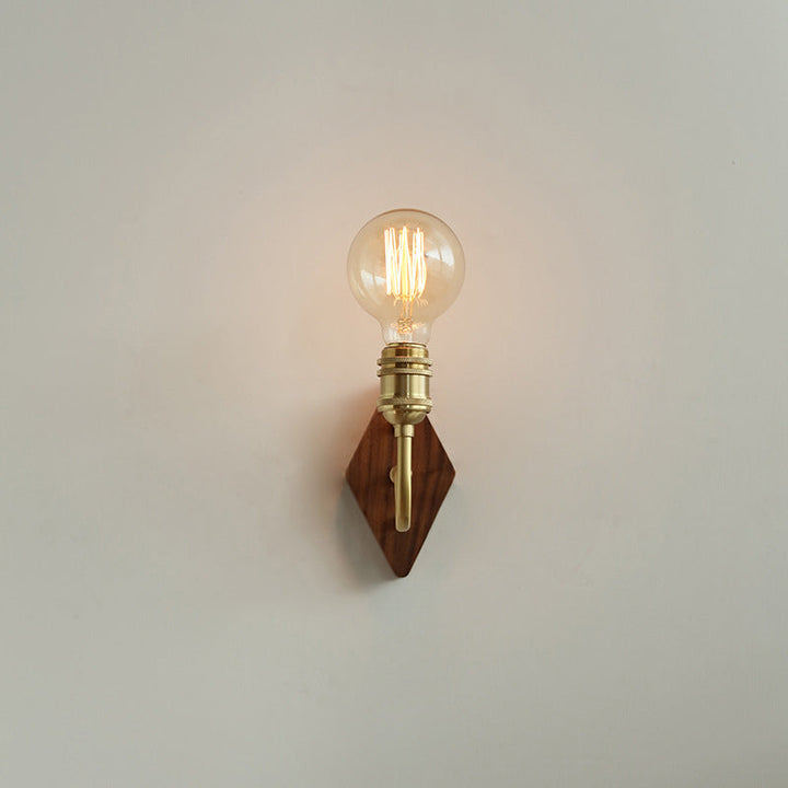 Lámpara de Aplique de Pared de 1 Luz de Madera y Latón con Poste Curvado de Diamante Retro Contemporáneo para Dormitorio 