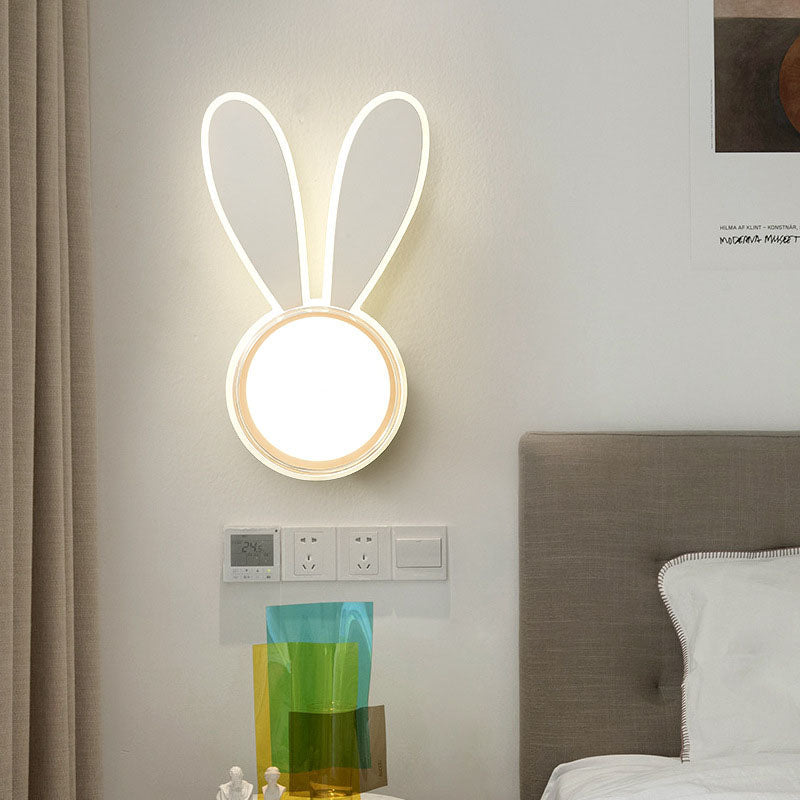 Zeitgenössische kreative Kaninchen Runde Acryl LED Wandleuchte Lampe für Schlafzimmer 