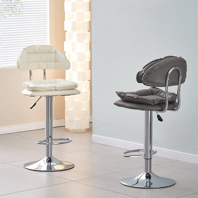 Moderner minimalistischer quadratischer Kissenleder-Metall-Barhocker mit Rückenlehne, höhenverstellbar für Esszimmer 