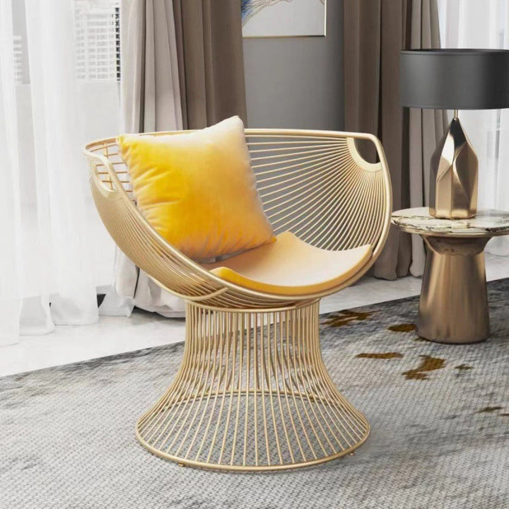 Modern Luxury Oval Curved Upholstered Iron Velvet Chair For Living Room