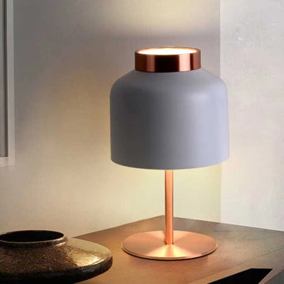 Moderne minimalistische runde Zylinder Eisen 1-Licht Tischlampe für Schlafzimmer 