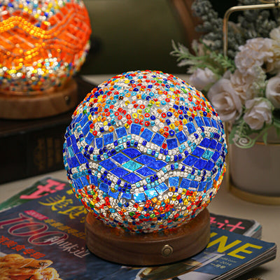 Zeitgenössische Boho Orb Holz Glas USB LED Tischlampe für Schlafzimmer 