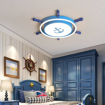 Modern Children's Pirate Ship Rudder Iron Acrylic LED Flush Mount Ceiling Light