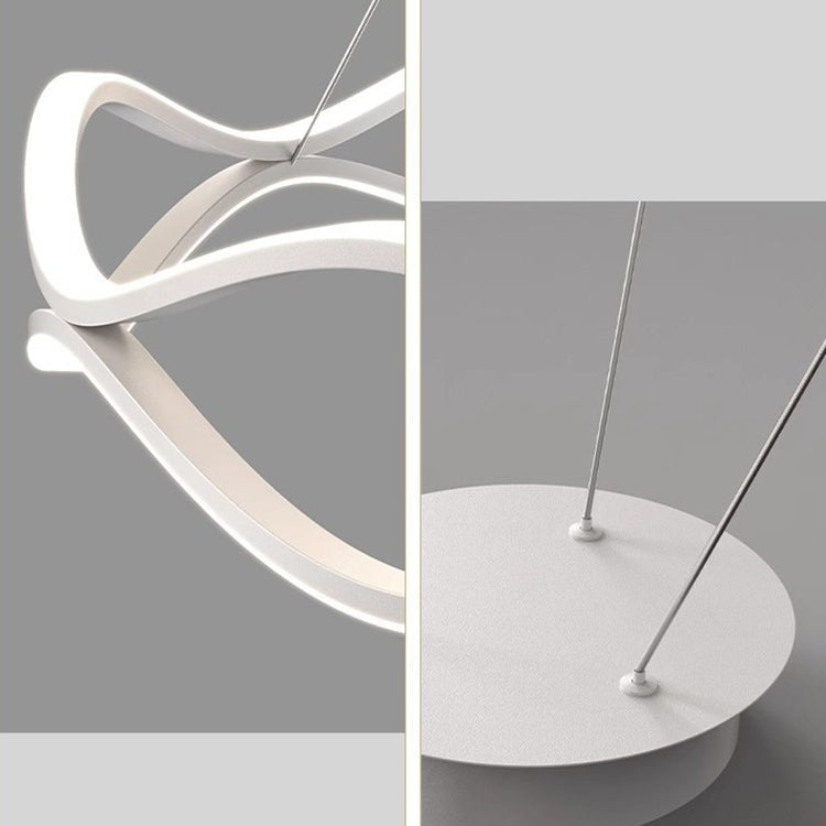 Zeitgenössischer nordischer Eisen-Aluminium-Silica-Rundwellen-LED-Kronleuchter für Esszimmer 