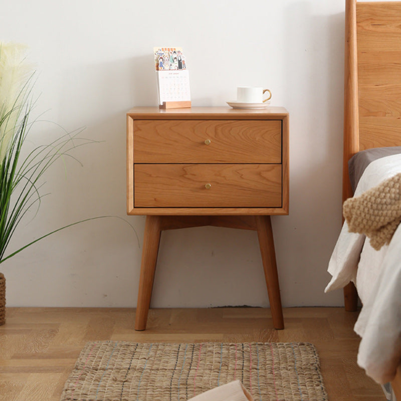 Table de nuit nordique contemporaine en bois massif à 2 tiroirs pour chambre 
