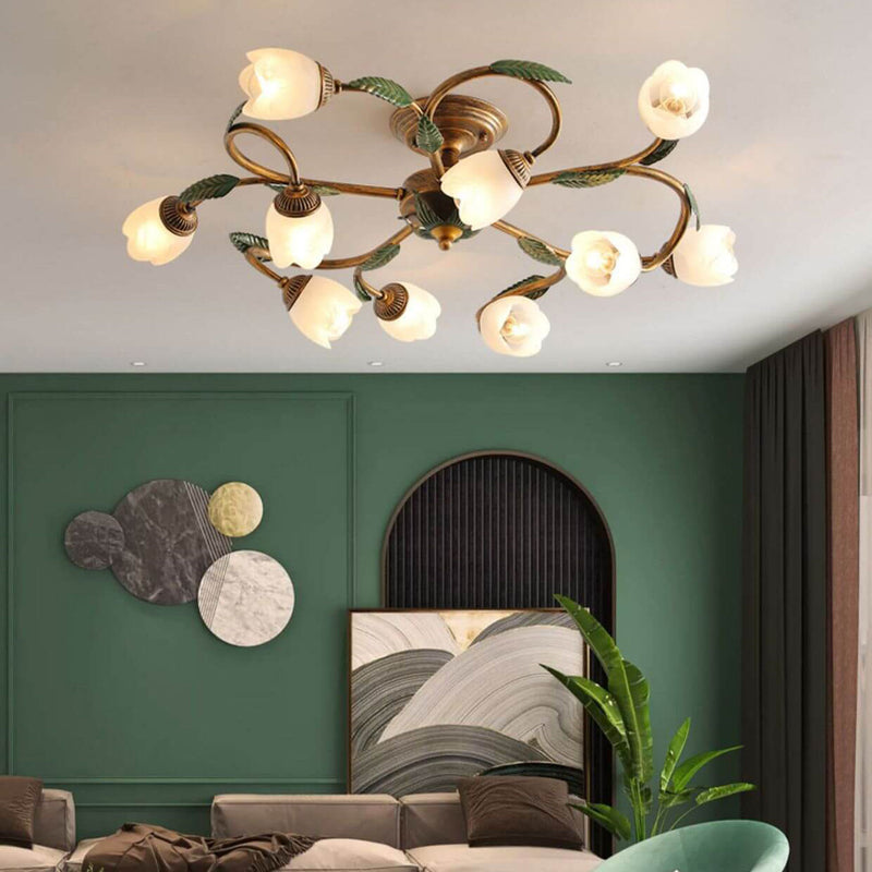 Modern Idyllic Iron Flower Branch 6/8/10-Light Semi-Flush Mount Lighting