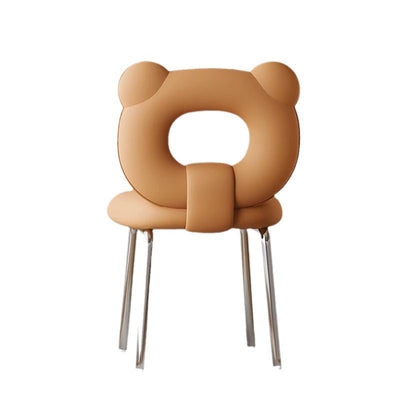 Taburete de tocador con patas de metal tapizado en cuero sintético escandinavo contemporáneo con respaldo de oso para sala de estar 