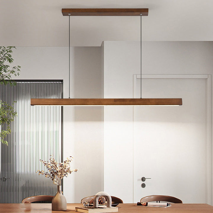 Zeitgenössische Nordic Gummi Holz Acryl Streifen LED Insel Licht Kronleuchter Für Esszimmer 