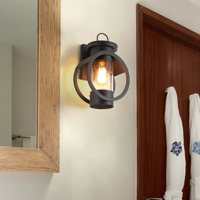 Zeitgenössische industrielle runde zylindrische Eisenglas-1-Licht-Wandleuchterlampe für die Terrasse im Freien 