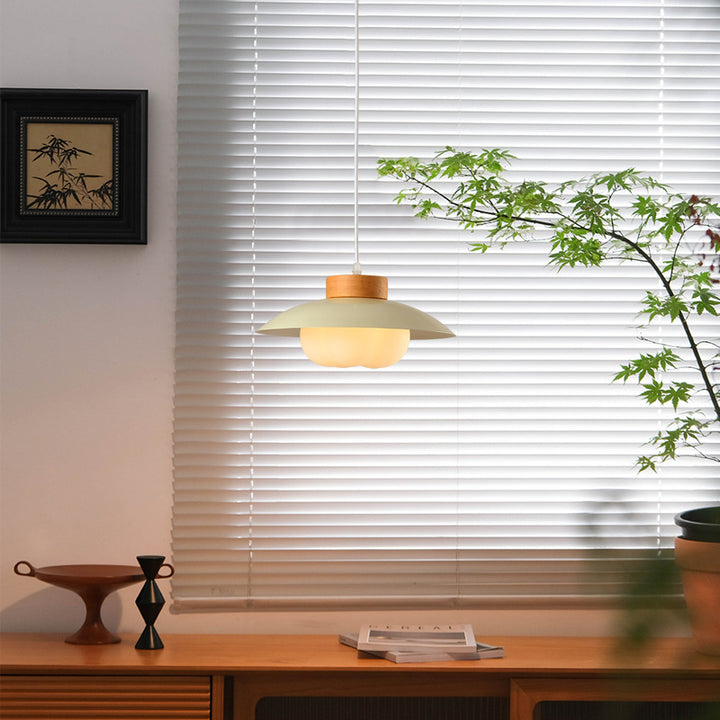 Zeitgenössische nordische Eisenholz PE Schüssel 1/2/3 Licht Kronleuchter Insel Licht für Esszimmer 