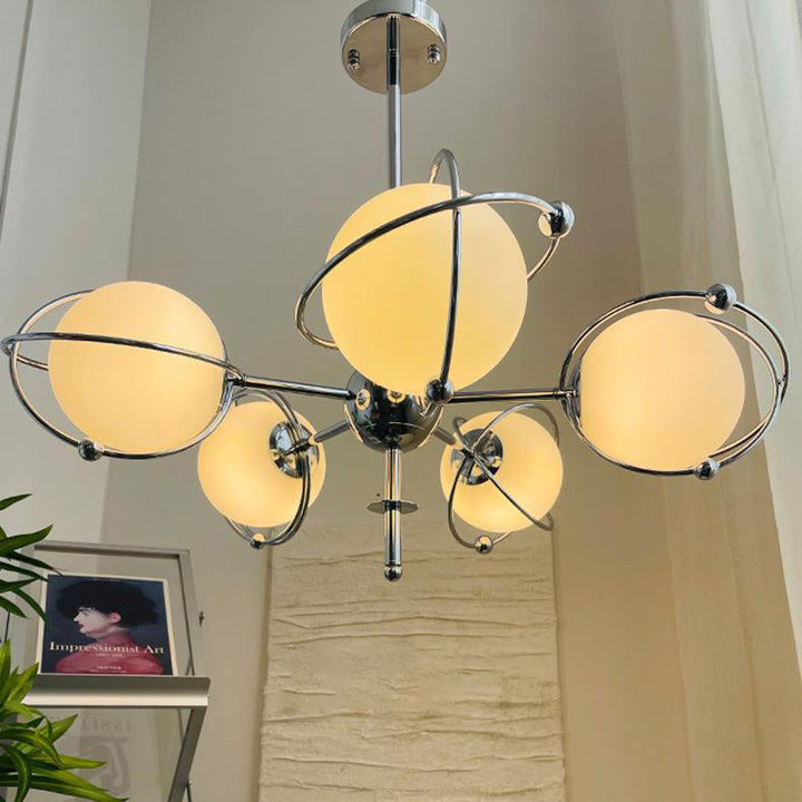 Lustre à 5 lumières en verre et fer avec branches orbes minimalistes modernes pour chambre 