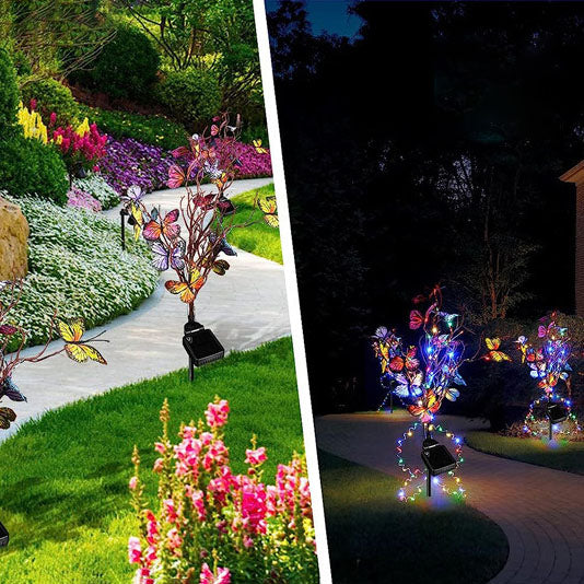 Zeitgenössische Kreative Schmetterling Edelstahl Acryl Solar LED Bodenstecker Außen Landschaftslicht Für Garten 