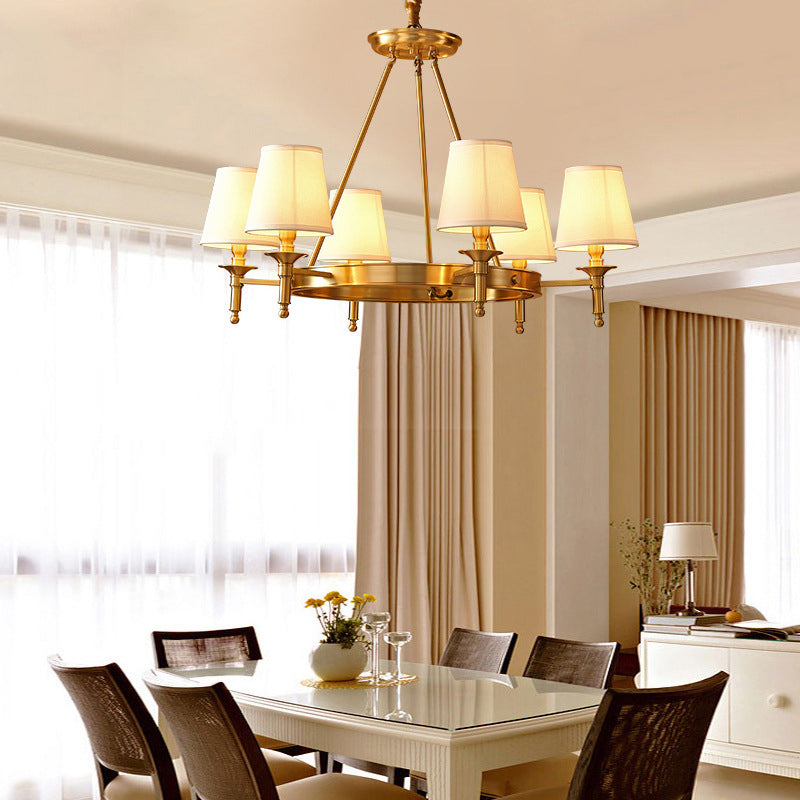 Lustre moderne rond de luxe en cuivre avec tissu et 5/6/8/10 lumières pour salon 
