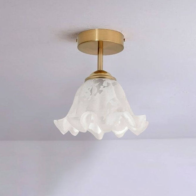 Nordic Retro Messing Glas Blumenlampenschirm 1-Licht Semi-Flush Deckenleuchte 