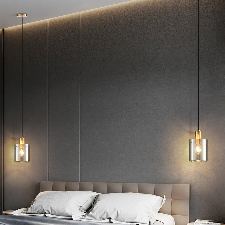 Contemporary Nordic Iron Glass Cylinder Jar 1-Light Pendant Light For Living Room &amp; Bedroom