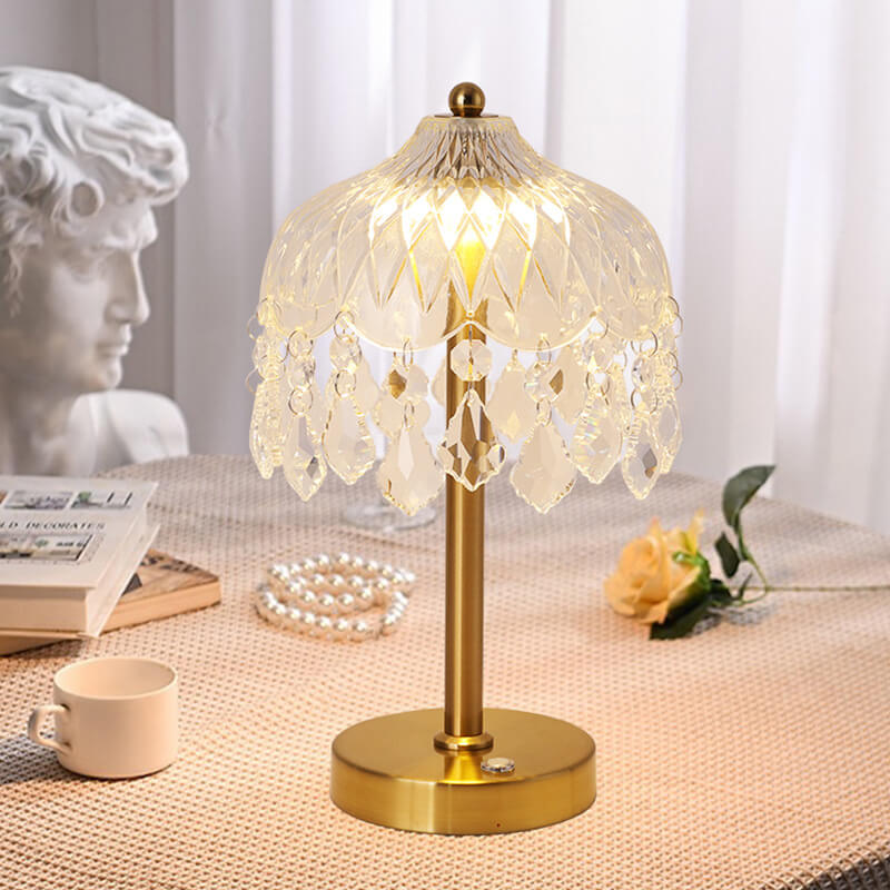 Modern Luxury Crystal Glass Umbrella USB LED Table Lamp