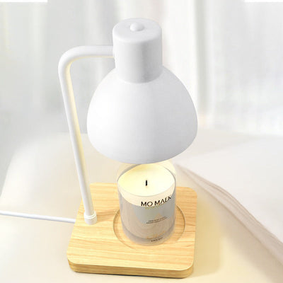 Contemporary Scandinavian Dome Shade Square Wood Base 1-Light Melting Wax Table Lamp For Bedroom