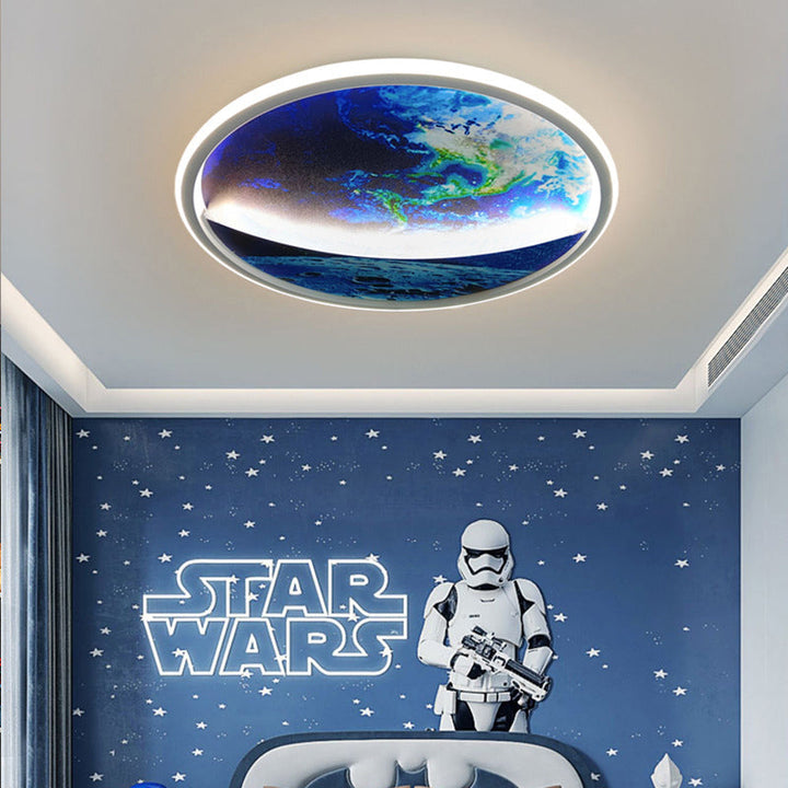 Moderne Art Deco Planet Erde Runde Silizium Eisen LED Unterputz Deckenleuchte für Wohnzimmer 