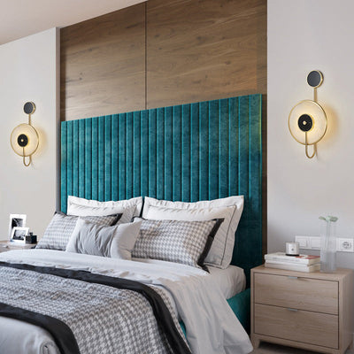 Moderne minimalistische konzentrische Kreise gebogene Stange Marmorscheibe Eisen Kupfer LED Wandleuchte Lampe für Wohnzimmer