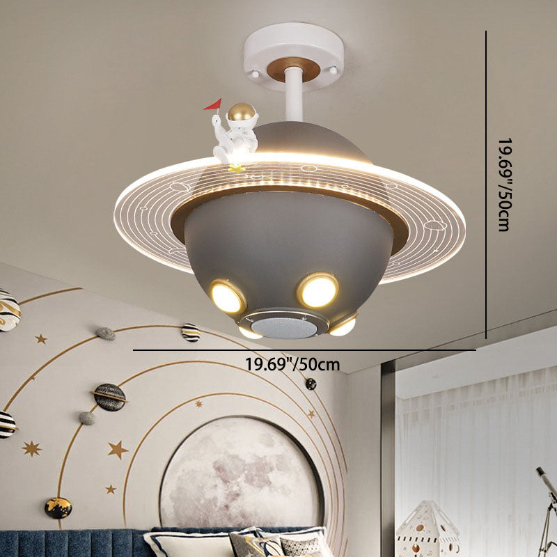 Lustre semi-encastré à LED pour chambre à coucher avec astronaute en résine acrylique métal contemporain créatif pour enfants et planète spatiale 